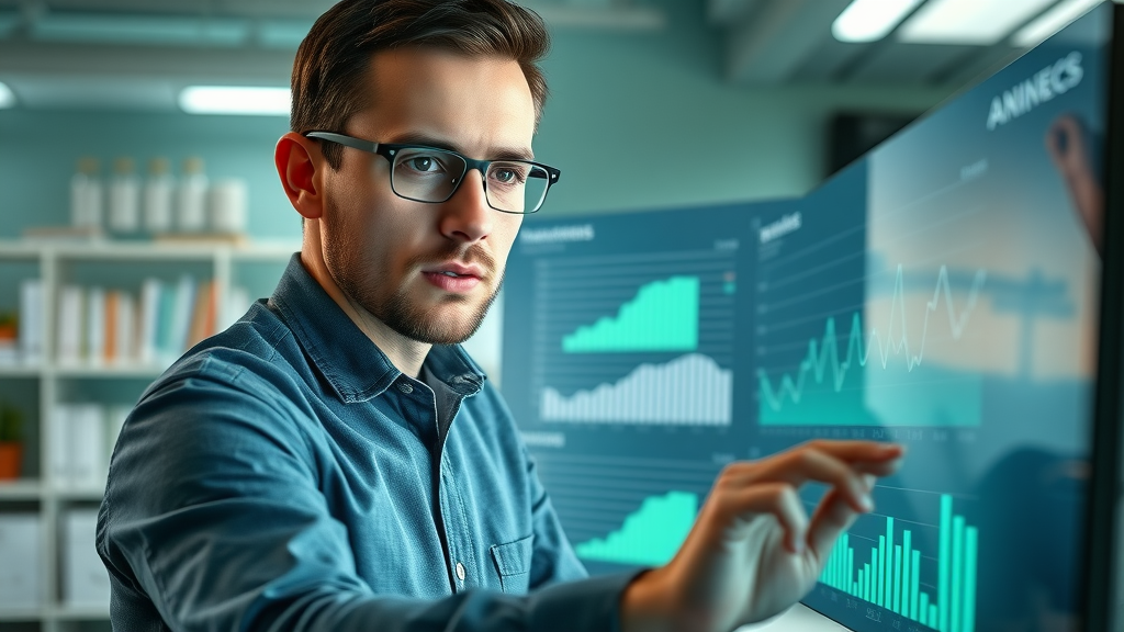 Analytical marketer tracking B2B email marketing campaign metrics in real-time analytics lab