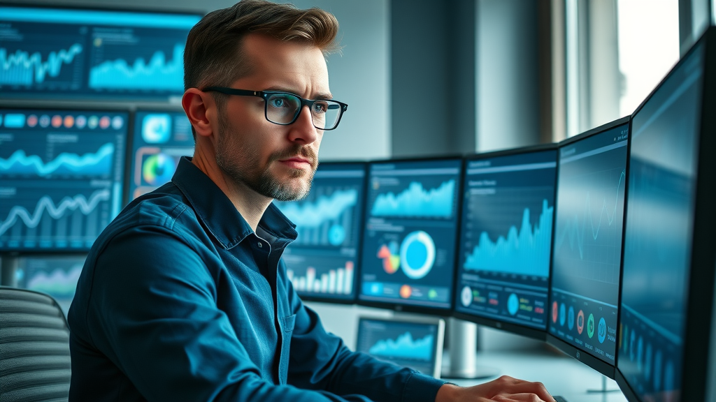 trendy digital marketing dashboard, marketer analyzing graphs, digital marketing strategies data, modern workspace with analytics and charts