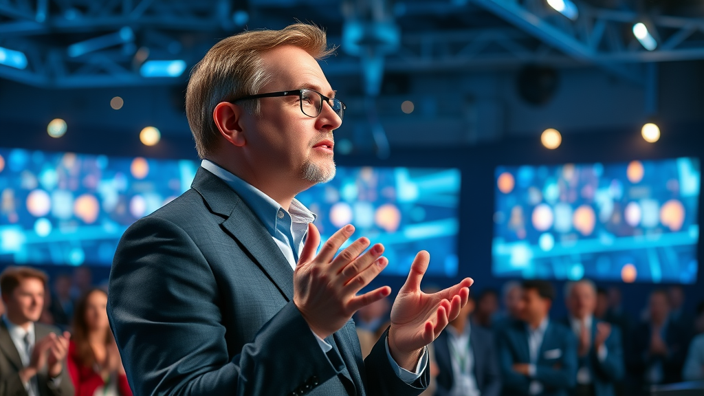 content marketing for B2B - executive thought leader speaks at conference