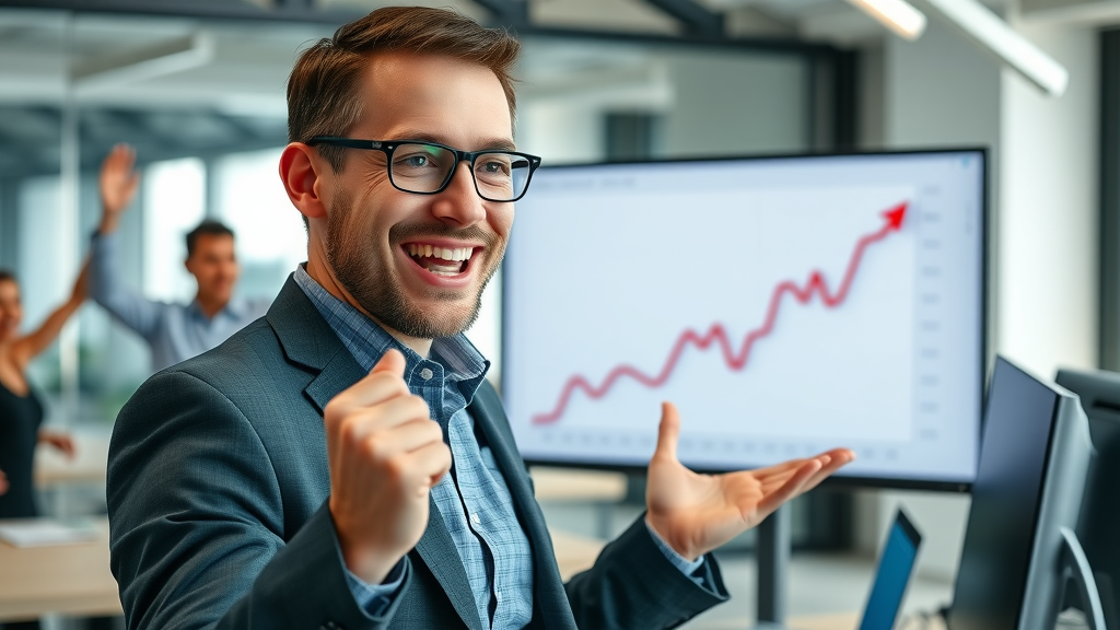 business reputation marketing successful business owner reviewing sales growth chart startup office