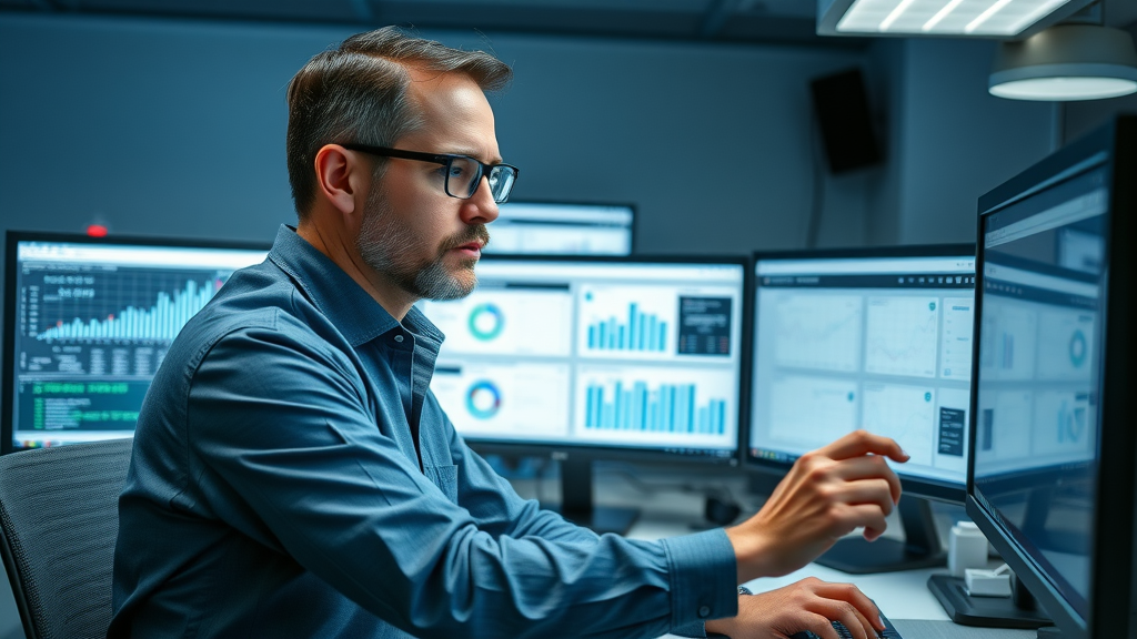 automation platform evaluation - IT manager reviewing marketing automation platform charts for B2B email marketing