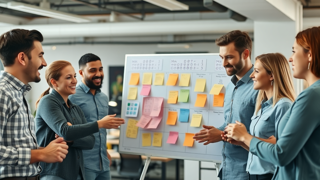 B2B marketing team collaborating and organizing agile workflows for business success