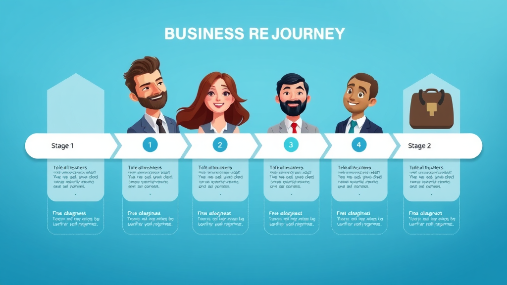Infographic illustration of five stages in B2B client relationship building process, relationship management flow