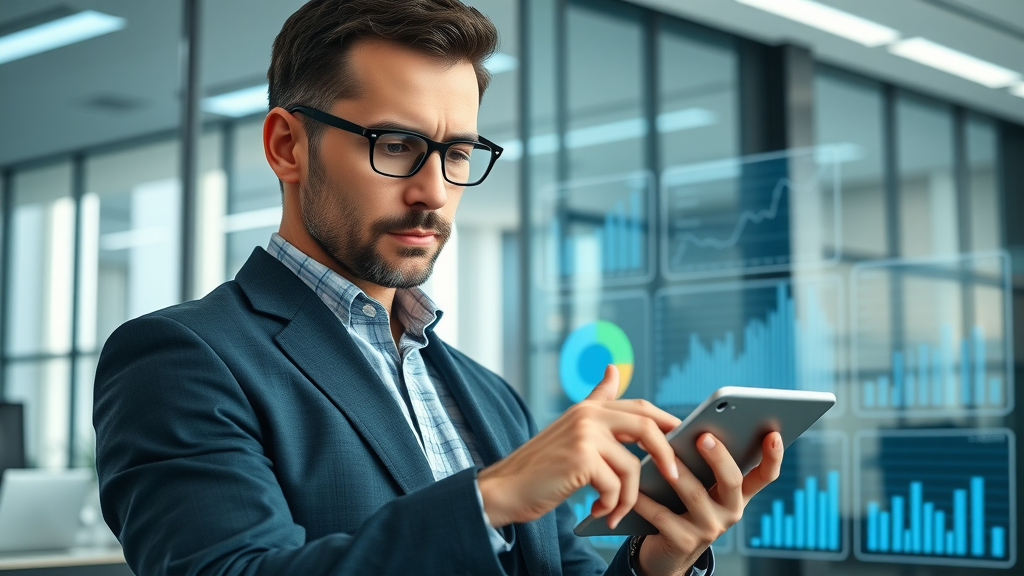 B2B email marketing campaigns showing business analytics dashboard with digital tablet in modern corporate office