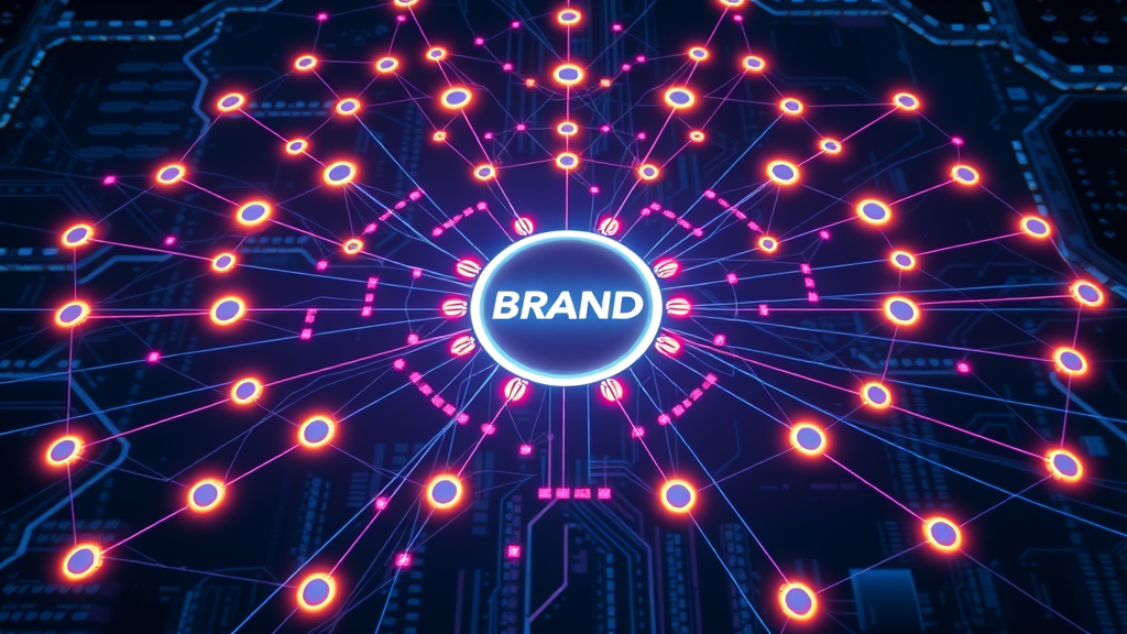 Content marketing strategies network showing digital distribution channels branching from a central brand hub