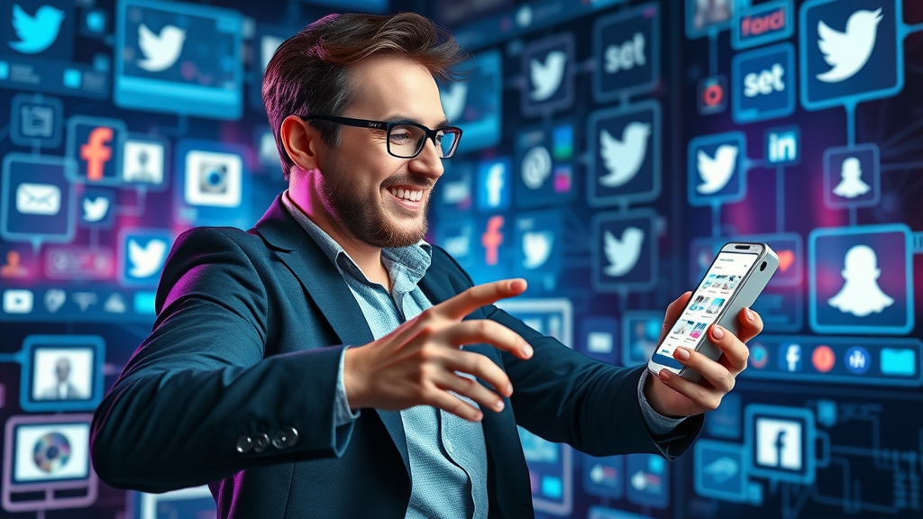 B2B marketing manager dynamically sharing content marketing materials on social media platforms