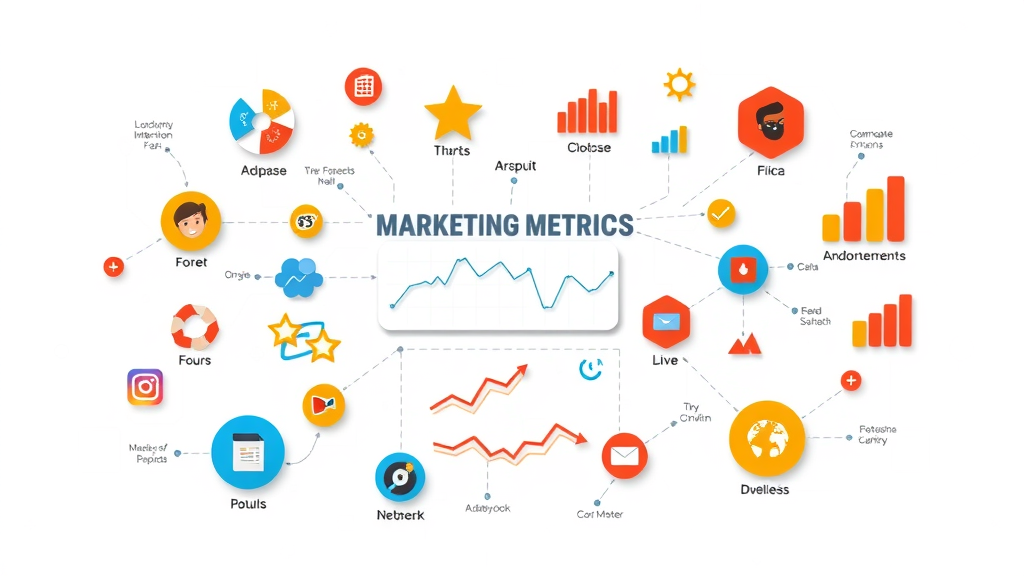 content marketing metrics infographic chart, animated, showing conversion rate, site traffic, bounce rate, social media, brand awareness