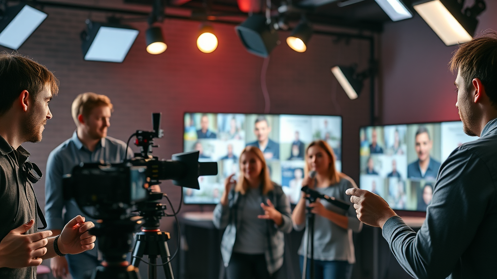 Innovative content studio team producing video and podcast media for content marketing strategy success