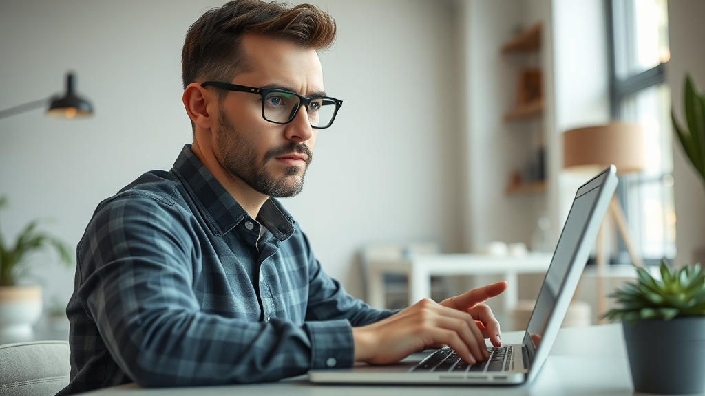 Marketer efficiently crafting concise B2B email content in bright workspace