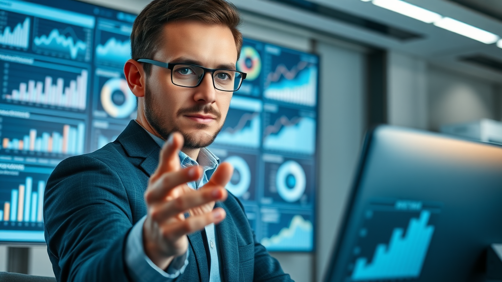 content marketing for B2B - marketing stats and analytics visualization in modern office