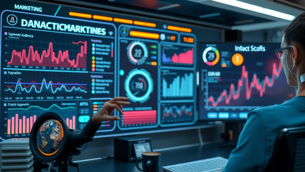 Futuristic dashboard showing segmented audiences in B2B email marketing campaigns