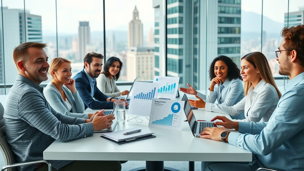 Vibrant business meeting in a modern office discussing B2B sales funnels strategies