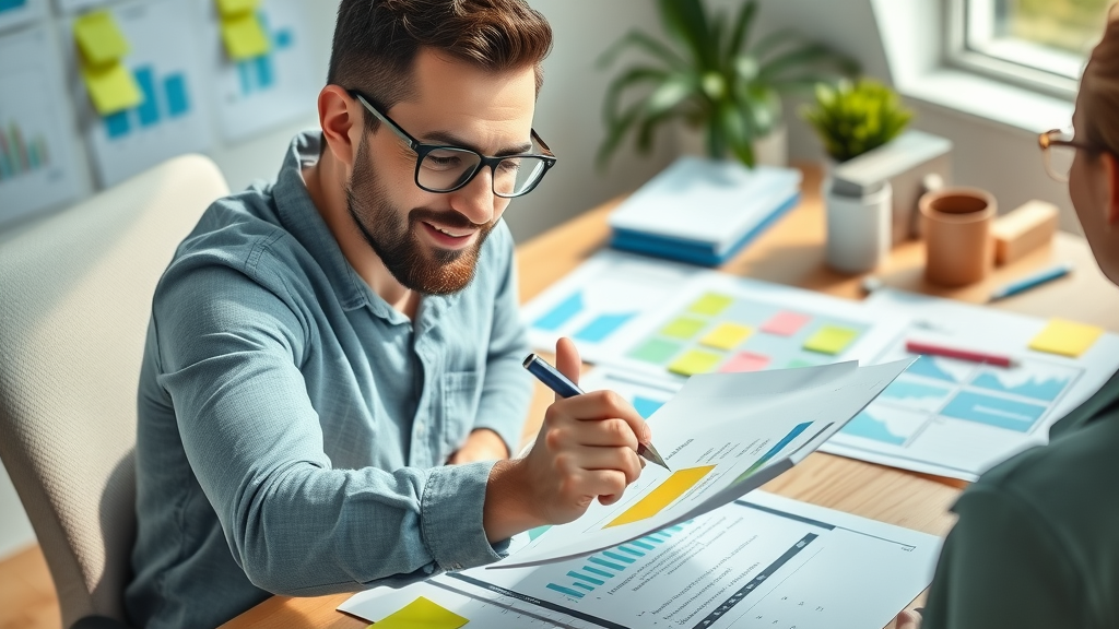small business owner planning marketing strategy at office desk