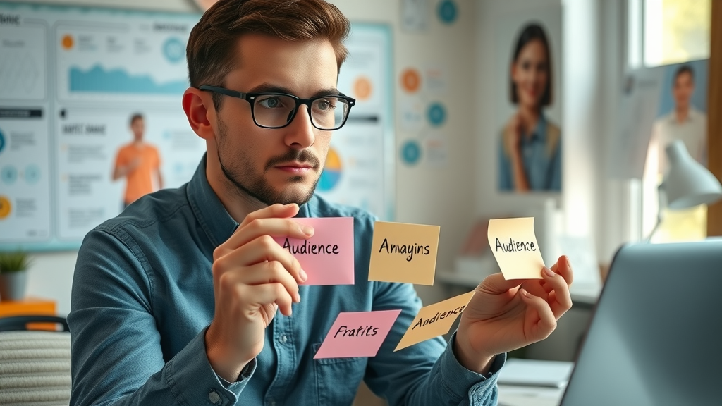 digital marketer analyzing audience personas and planning B2B marketing strategy