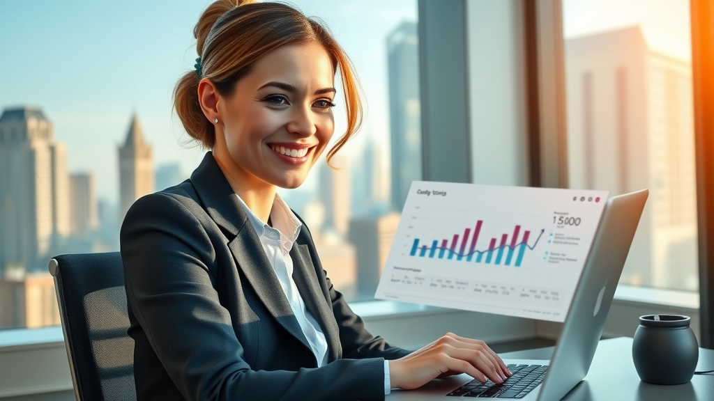 Business executive reviewing positive analytics from email marketing campaign dashboard