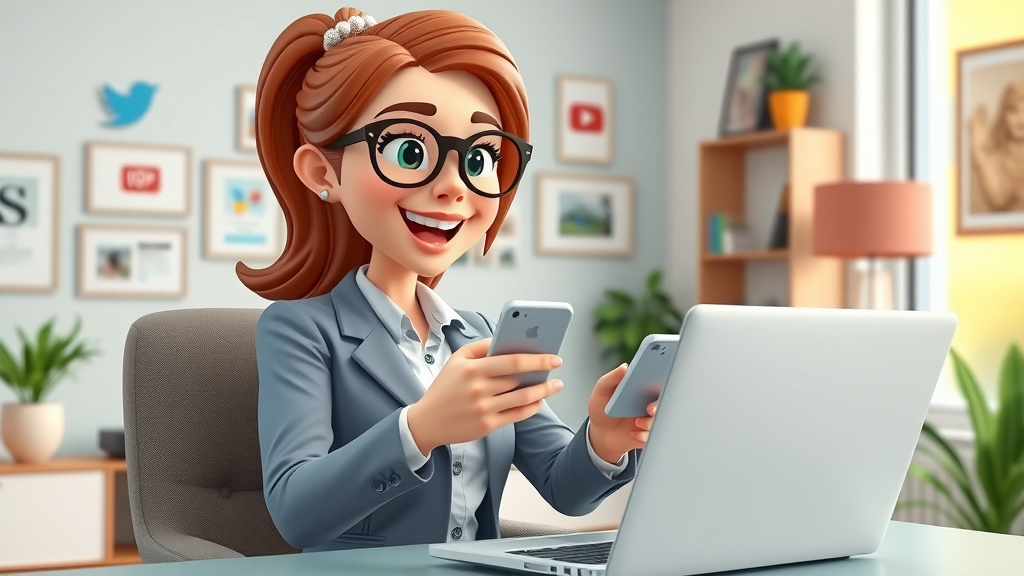 businesswoman posting content marketing campaigns on multiple social media platforms