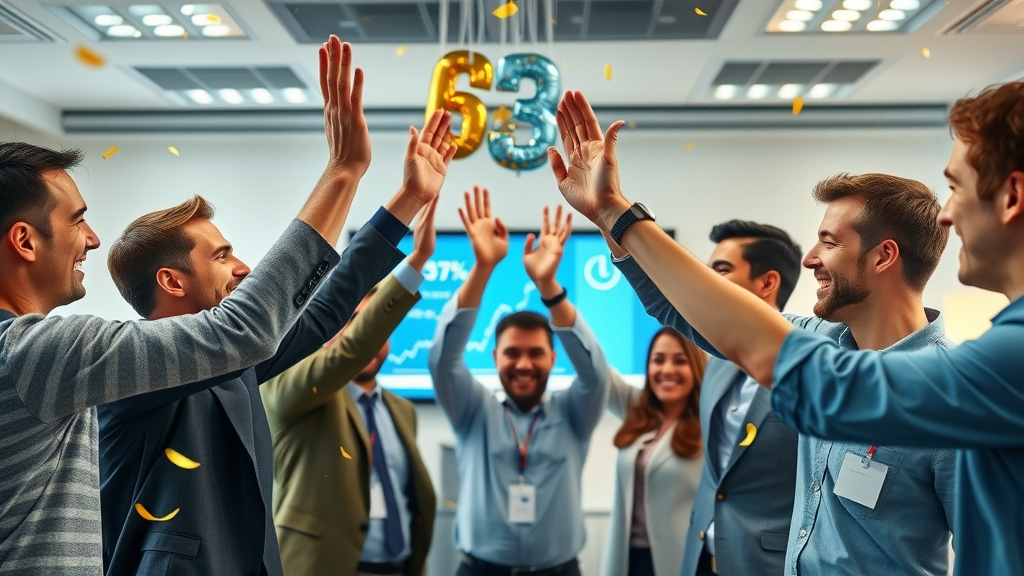 Sales team celebrating B2B sales pipeline management results