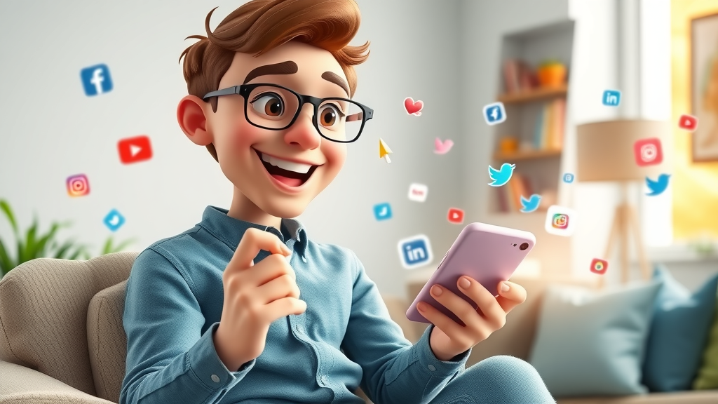 young marketer managing social media for business on smartphone