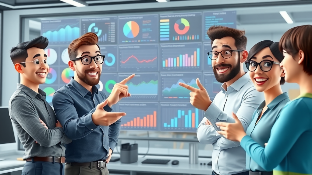 analytical marketing team visualizing B2B data insights on interactive dashboard