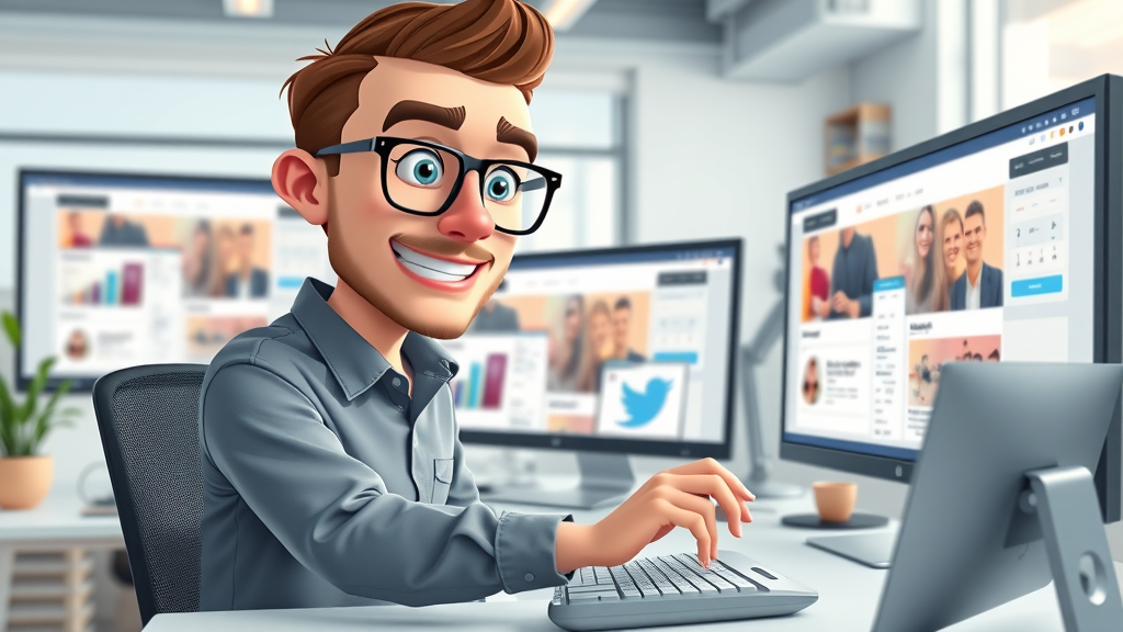 Digital marketer designing branded social media post for B2B reputation