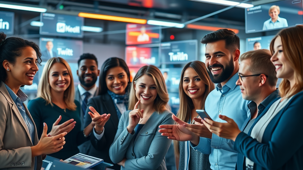 B2B professionals networking via social media, boosting brand awareness