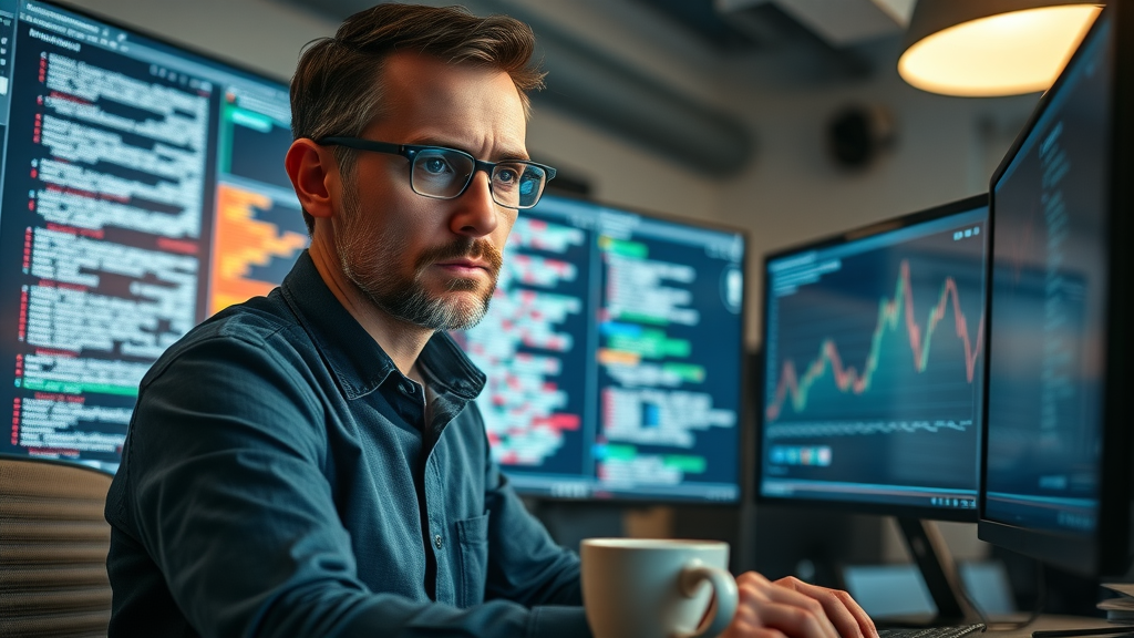 Experienced SEO specialist reviewing keyword data and optimizing content marketing strategy for B2B leads