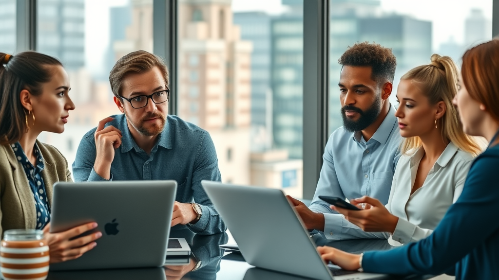 Entrepreneur and team discussing online reputation strategy for businesses and individuals