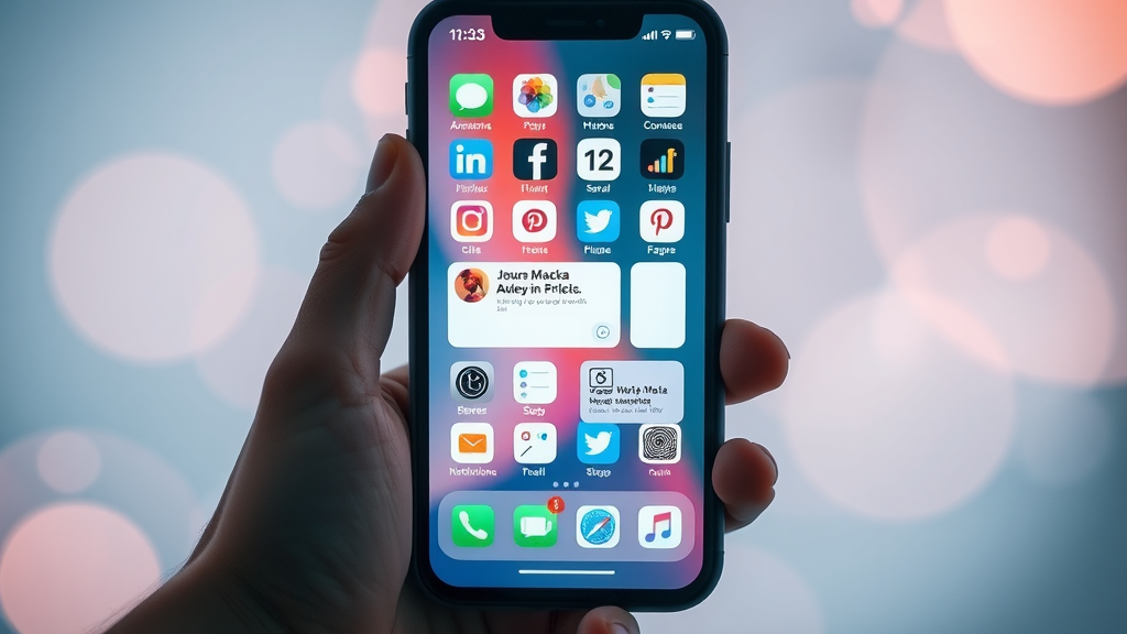 smartphone screen displaying social media app icons with advertising banners; social media advertising platforms and ad formats