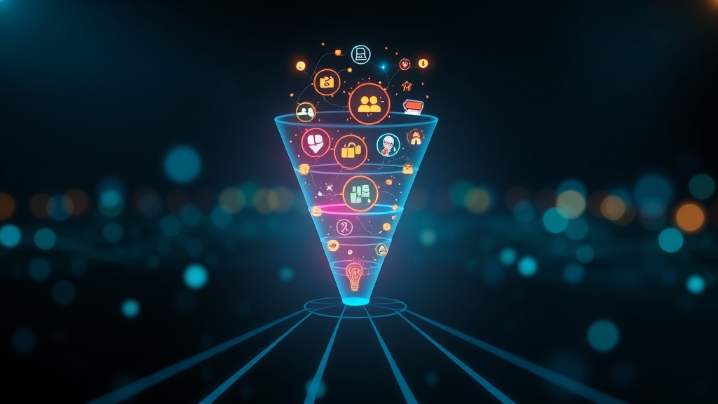 Digital sales funnel illustrating automated lead nurturing stages