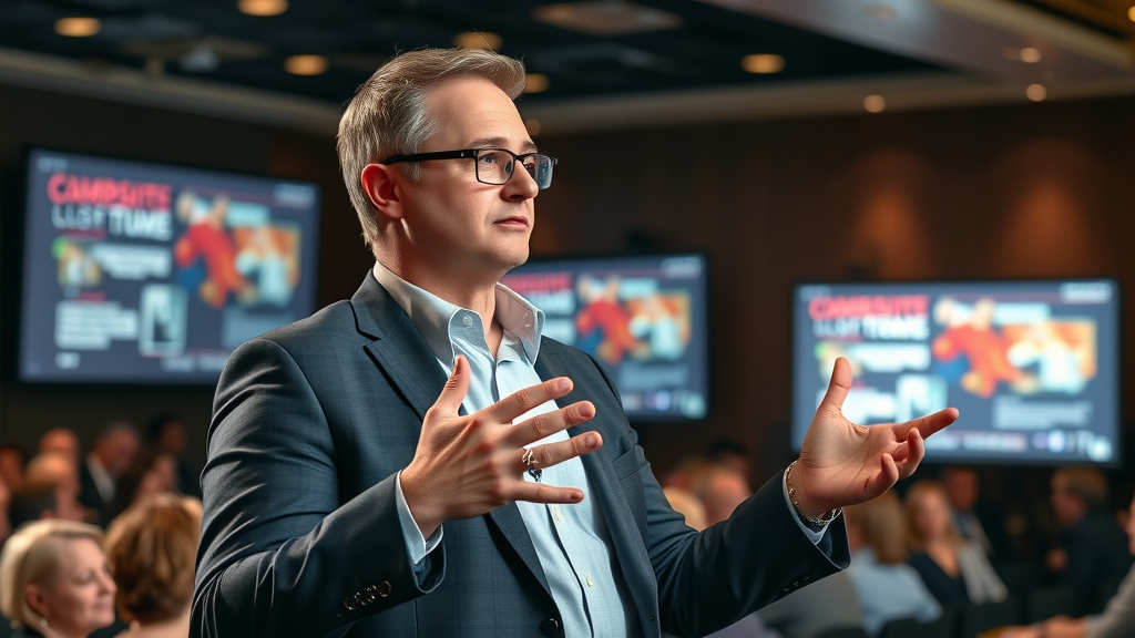 influential B2B company confidently presenting case studies about B2B brand voice