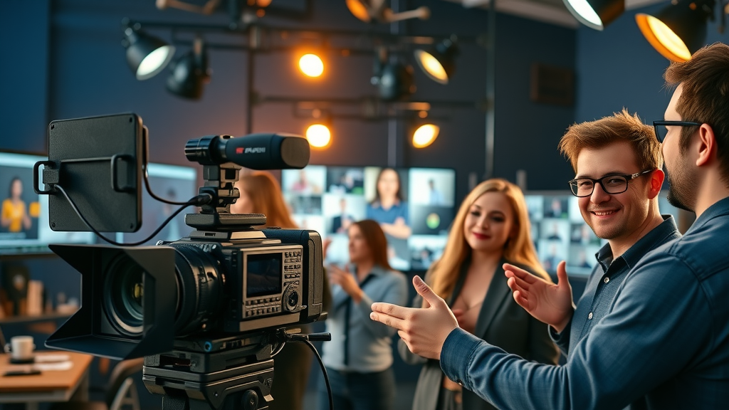 creative team producing B2B video marketing content with professional equipment