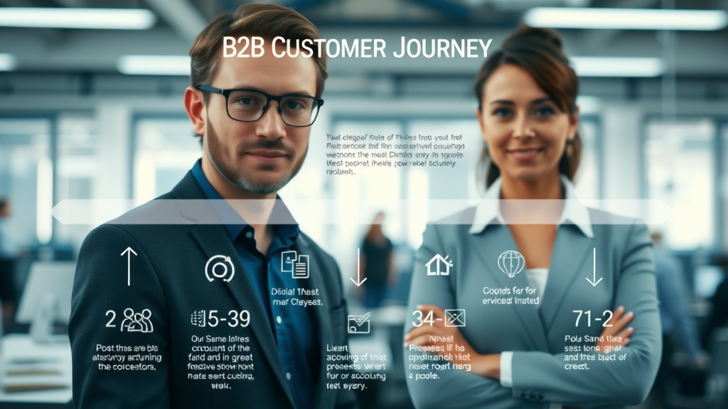 Infographic-style visualization of B2B customer journey with flow stages and interconnected touchpoints