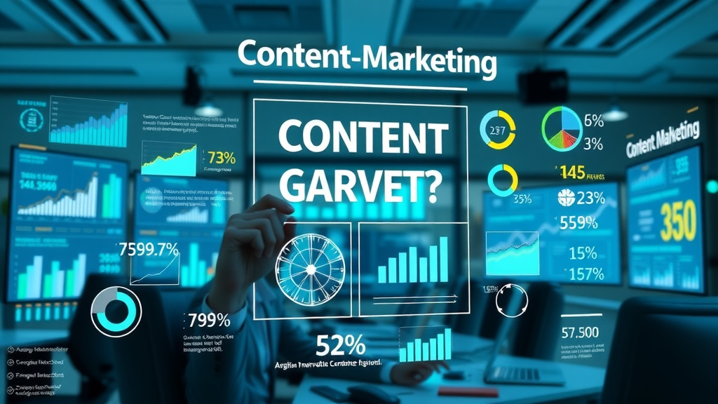 content marketing statistics infographic in a modern office setting with digital data