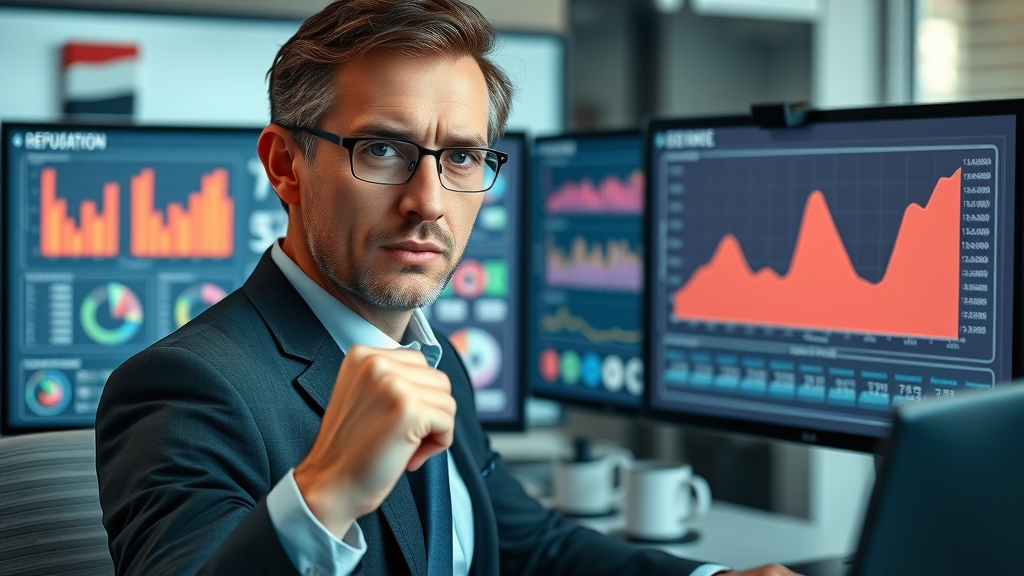 Executive analyzing proactive vs reactive digital reputation management strategies