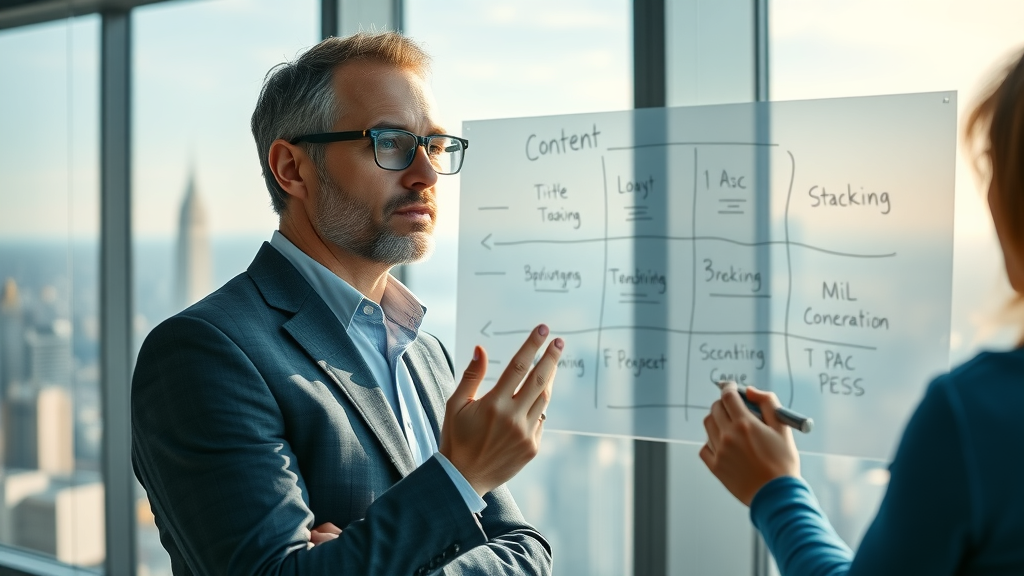 content marketing for B2B - business leader mapping a content marketing strategy in modern office