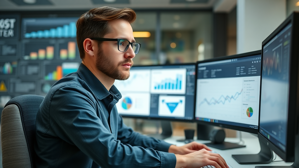 content marketer at work analyzing data and planning content marketing strategy