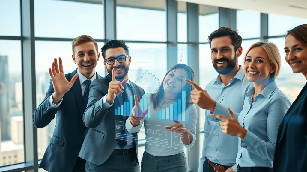 B2B Marketing Automation - Team analyzing digital graphs with marketing automation platform