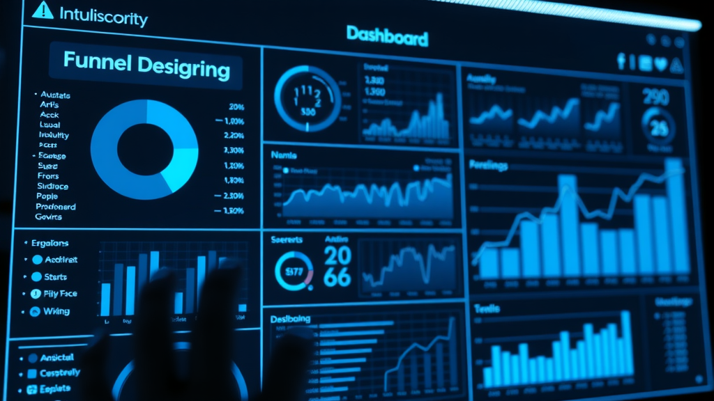 Funnel analytics dashboard visualizing key KPIs at each sales funnel stage