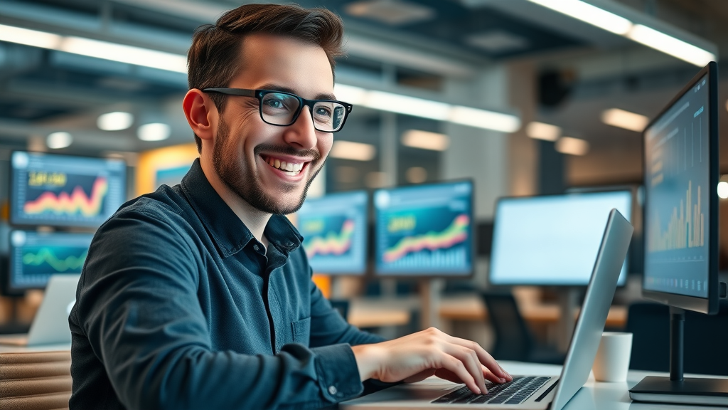 digital marketer analyzing marketing metrics on laptop