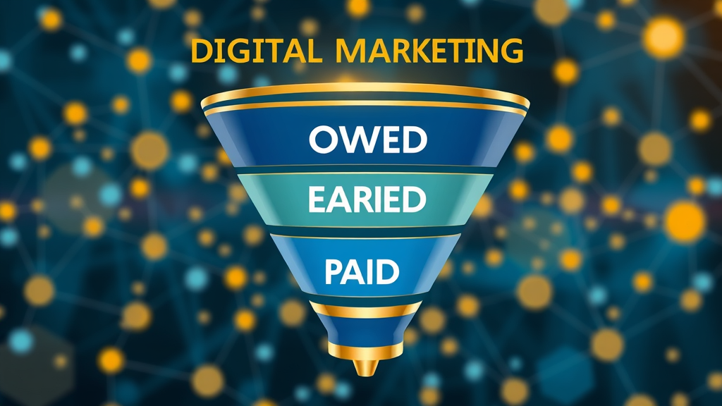 digital marketing funnel illustrating owned, earned, paid content distribution channels