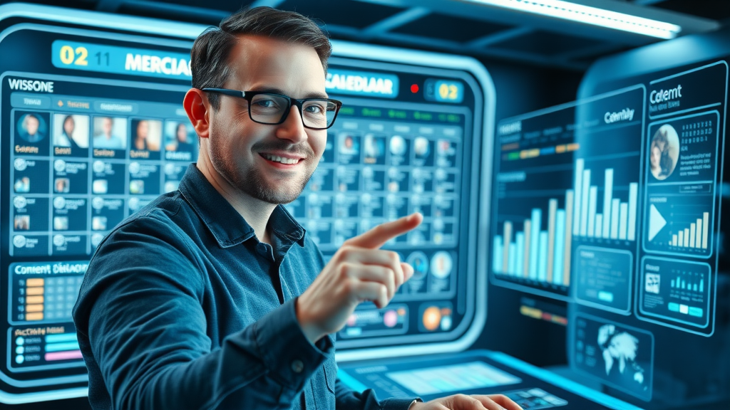 content marketing strategist managing social media calendar and analytics dashboard