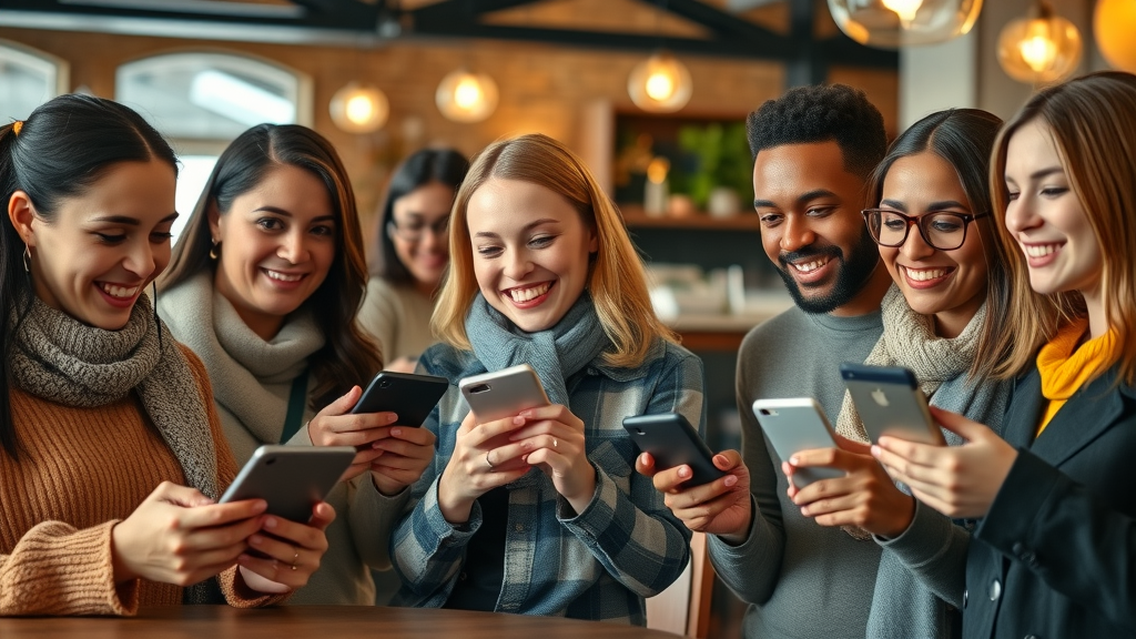 corporate reputation marketing diverse customers leaving positive online reviews on devices