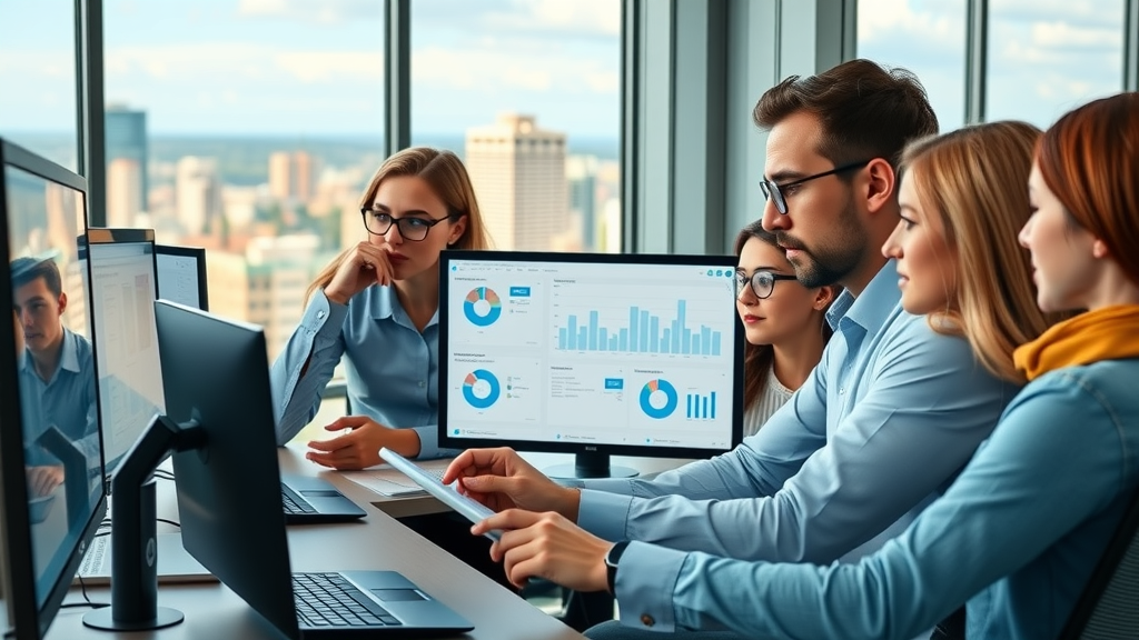 Vibrant digital marketing team analyzing audience engagement metrics