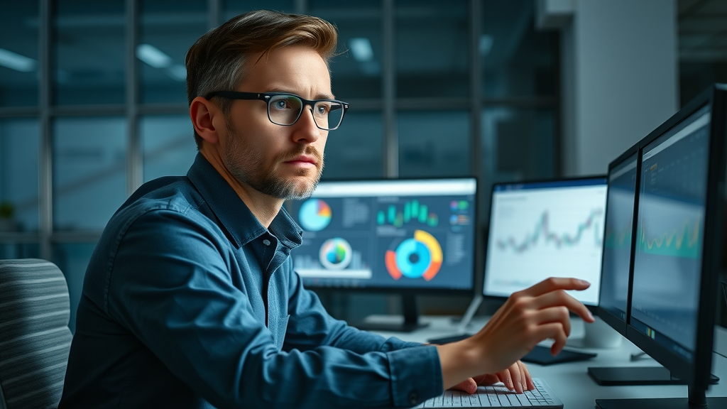 Marketer analyzing audience demographics for social media marketing strategy, target audience insights