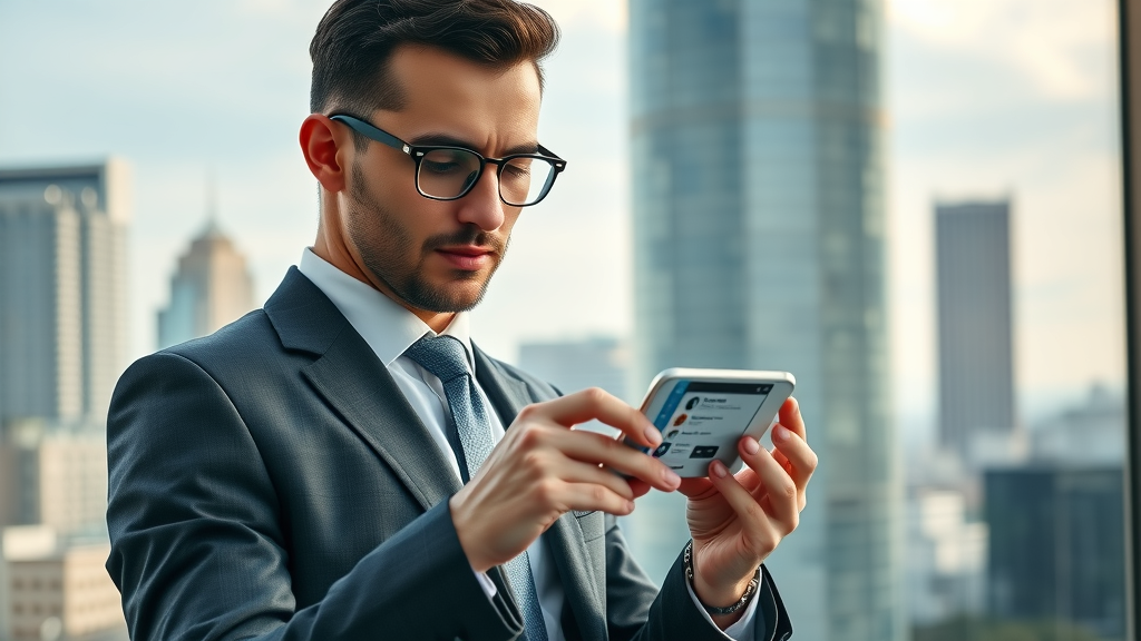 professional reviewing mobile-first digital marketing strategy designs on smartphone