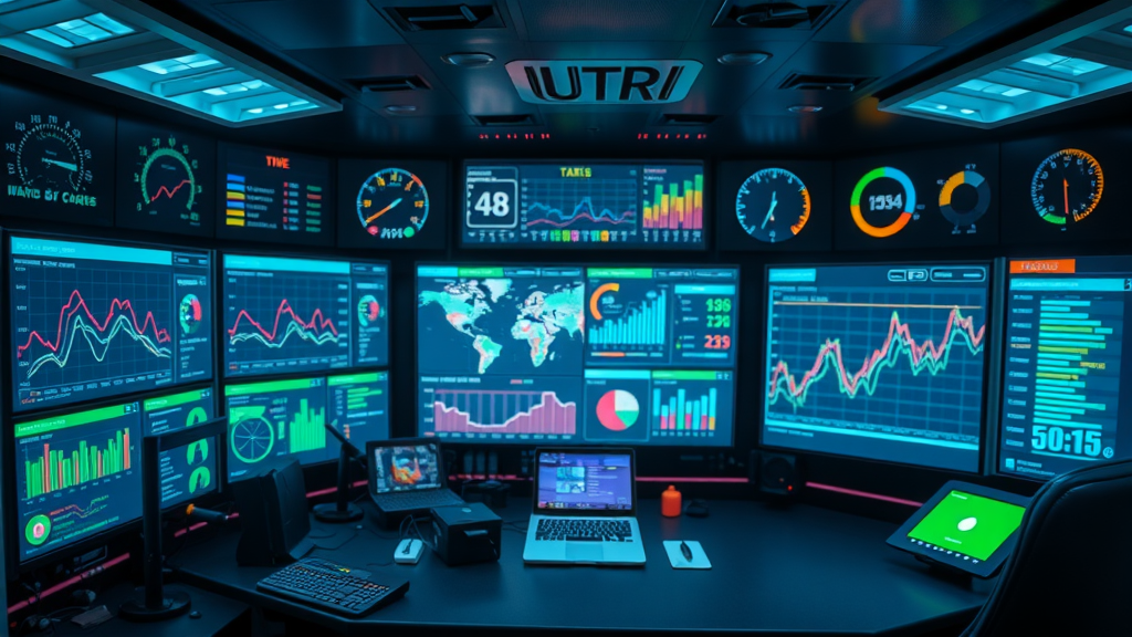 interactive dashboard showing content marketing metric traffic source breakdown, neon analytics, digital command center