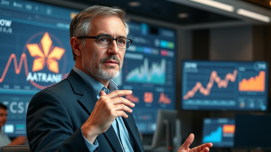 Senior business leader building B2B customer trust by presenting thought leadership at a digital webinar