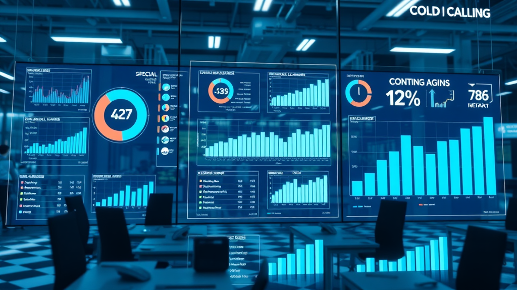 Cold calling KPIs and performance dashboard glass office digital graphs
