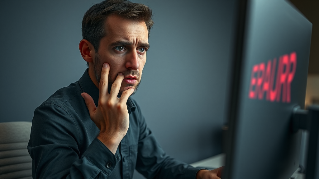marketer analyzing failed social media ad campaign results with error visuals; avoiding common social media advertising pitfalls