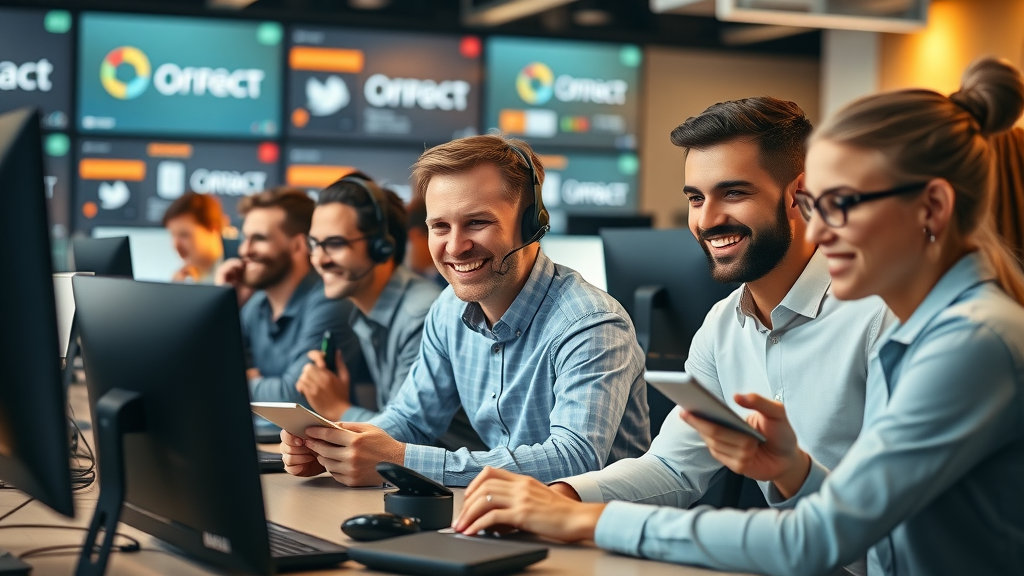 Energetic sales team using multi-channel outreach—cold calling and writing personalized emails—for business prospecting success